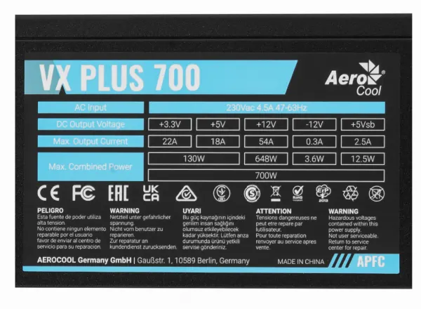 Блок питания 700W Aerocool <VX-700 Plus> APFC