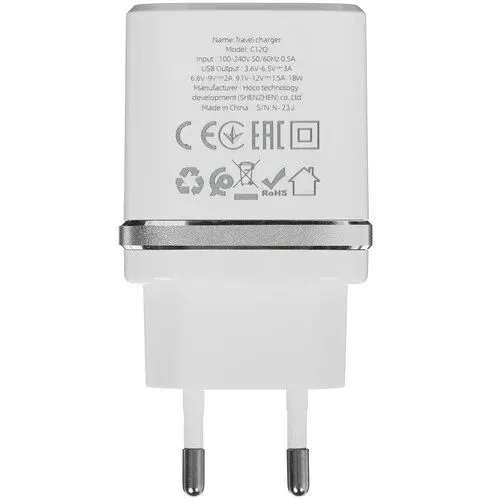 СЗУ USB Hoco C12Q (18W, QС3.0) Белый