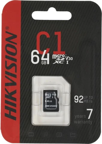 Карта памяти MicroSDXC 64Гб Class 10 Hikvision (HS-TF-C1(STD)/64G/ZAZ01X00/OD) UHS-I без адаптера