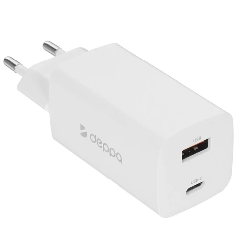 СЗУ USB/Type-C Deppa 11434 (65W, PD3.0, QC3.0, 2 порта, GaN) Белый