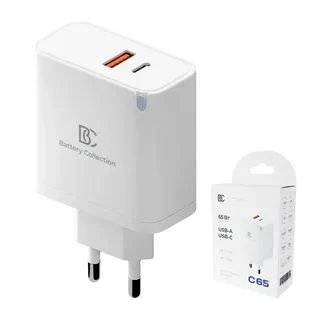 СЗУ USB/Type-C BC C65 (65W, QC3.0, PD, SuperVOOC, FlashCharge, 2 порта) Белый