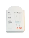 СЗУ USB/Type-C BC C62 (18W, QC3.0, PD, 2 порта) Белый