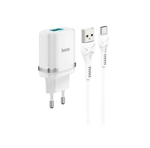 СЗУ USB Hoco C12Q (18W, QС3.0, кабель Type-C) Белый