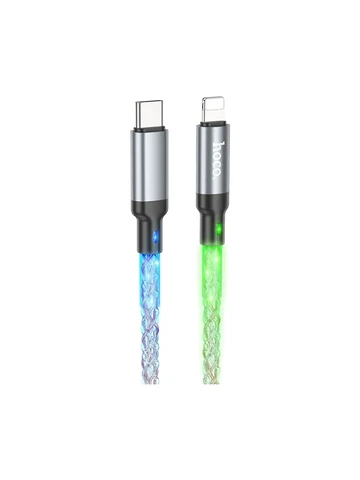 Кабель USB - Type-C Hoco U112 (3A, прозрачный светящийся) Серый