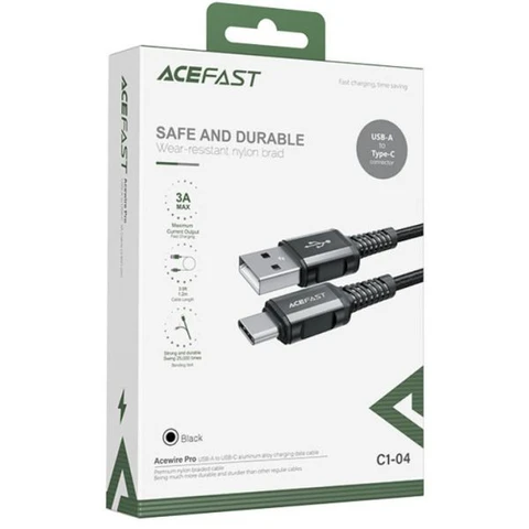 Кабель USB - Type-C Acefast C1-04 (3A, оплетка нейлон, 1.2 м) Черный 