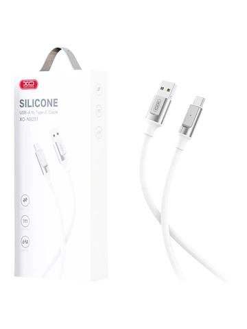 Кабель USB - Type-C XO NB251 (6A, силикон) Белый