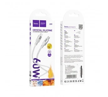 Кабель USB - Type-C Hoco X99 (3A, прозрачный силикон, термостойкий) Серый