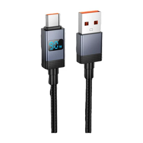 Кабель USB - Type-C Hoco X118 (5А, оплетка нейлон, с дисплеем) Черный 