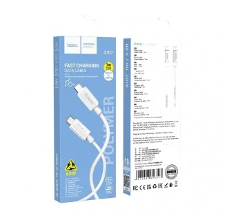 Кабель Type-C - Type-C Hoco X107 (3A, 60W, PD) Белый