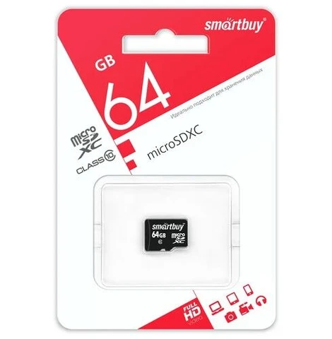 Карта памяти MicroSDXC 64GB Class 10 Smartbuy UHS-I + SD адаптер