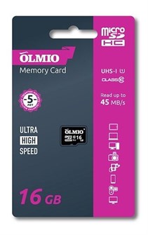 Карта памяти MicroSDHC 16Гб Class 10 Olmio UHS-I без адаптера НФ-00001997